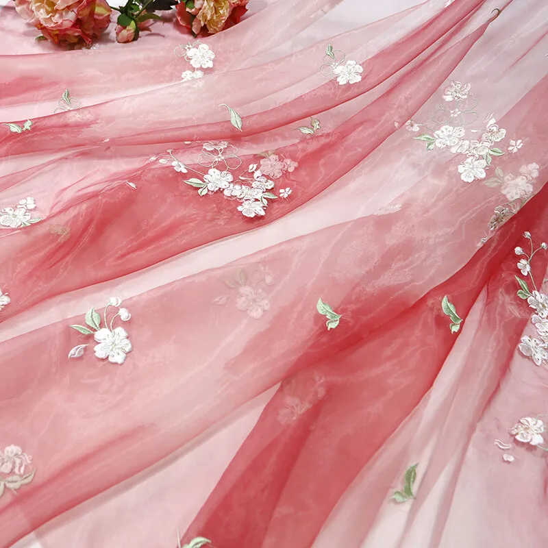 Sewing Batik Fabric - 1m Blumen-Birnenblüten-Stoff, bestickter Chiffon-Stoff, DIY, chinesisches